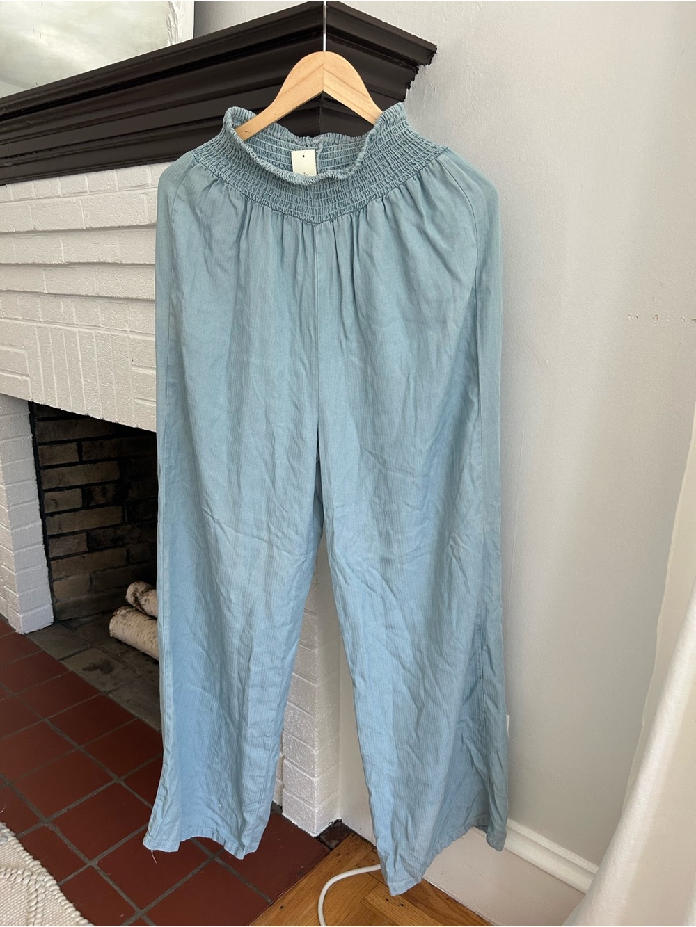 Harper Light  Blue Smocked Waist Wide-Leg Pants Size M NEW